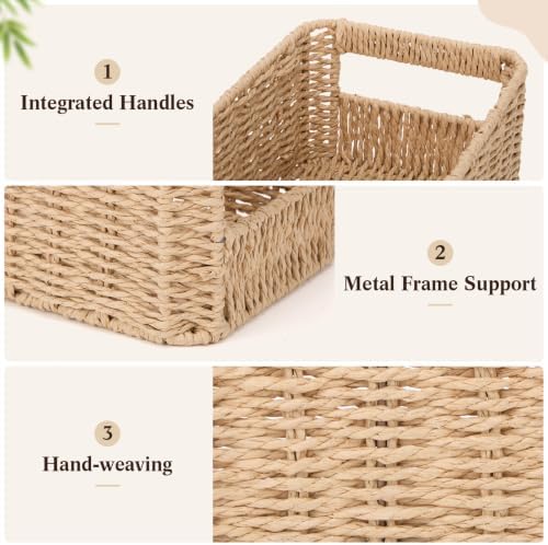 Domensi 3 Set Wicker Paper Rope Storage Baskets for Organizing,Natural