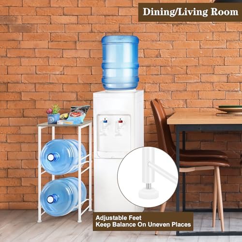 5 Gallon Water Jug Holder Water Cooler Dispenser with Top Shelf, 5 Gal Water Bottle Holder with 2 Slots Metal Frame for 