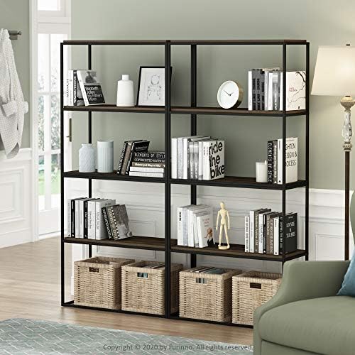 Furinno Moretti 2-Tier Metal Frame Storage Shelves, Columbia Walnut