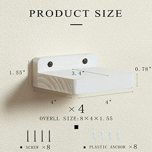 Freezing point Small Floating Shelf for Wall Set of 4 Natural Wood 4Inch Mini Wall Shelves Decor Plant Display Collectib