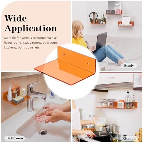 Sezanrpt 9 Inch Orange Wall Shelves, Acrylic Wall Mounting Ledges Display, Acrylic Display Wall Shelf for Funko Pop Figures, Collectibles, Plants, Décor, Toiletries, Spices, 2 Pack