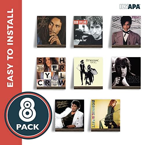 Ilyapa Vinyl Wall Mount Floating Record Shelves- 8 Pack, Espresso Wood