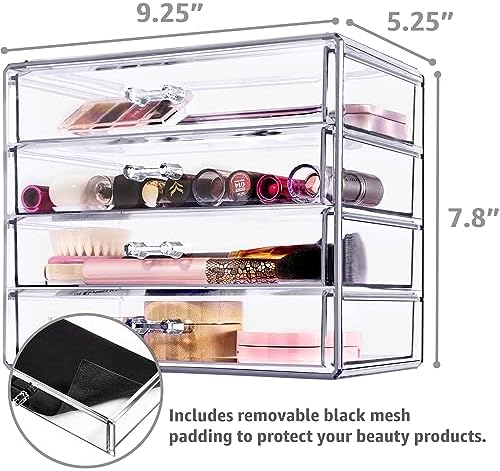 Sorbus Wide 4-Drawer Makeup Organizer Set for Vanity & Countertop (Clear)