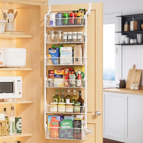 Delamu Large Over the Door Pantry Organizer, 6-Tier Metal Pantry Door Organization and Storage for Easy Install, Hanging