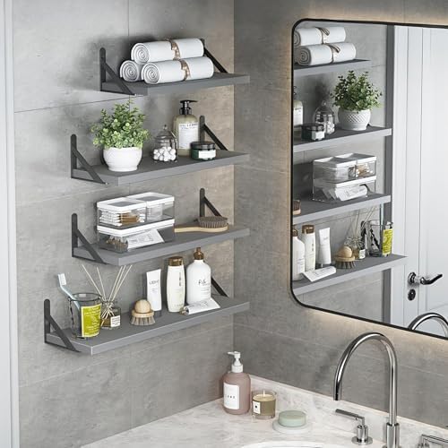 YGEOMER 4 Different Sizes Floating Shelves for Wall Home Decor, Grey