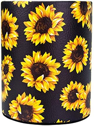 Sunflower Pen Cup, Premium PU Leather Pencil Holder, Women Makeup Brush Holder, Ideal Desk Organizer Gift for Office/Classroom/Home