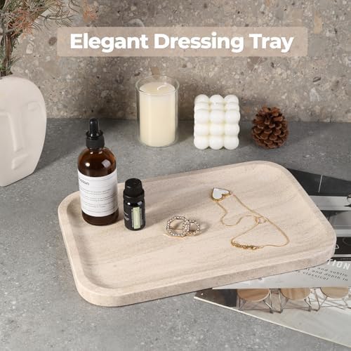Karibiber Marble Vanity Tray, Bathroom Tray Countertop, Decorative Dresser Organizer, Perfume, Jewelry Holder, Beige Sto
