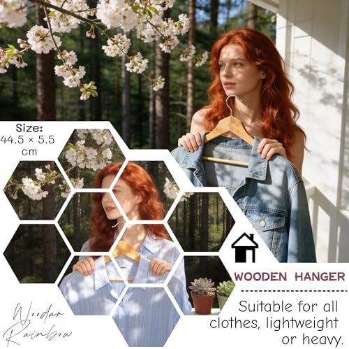 Luxury Wide Shoulder Wooden Suit Hangers with Pants Bar, Solid Wood Jacket Clothes Hangers Smooth Finish for Sweater Dress Pants Sport Coats (Natural, 6 Pack)