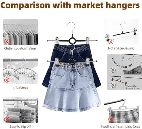 Pants Hangers with Clips,20 Pack 12Inch Adjustable Heavy Duty Metal Hangers,Space Saving Skirt Hangers for Women,Non-Slip Shorts Jeans Trousers Clothes Hangers