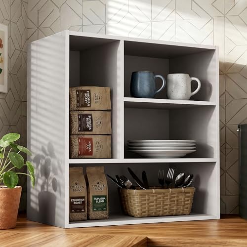 Homes: Inside + Out Apexa 4-Vertical Storage Organizer Shelves, Stackable Wood Bookcase for Organization, Dorm Teen Room