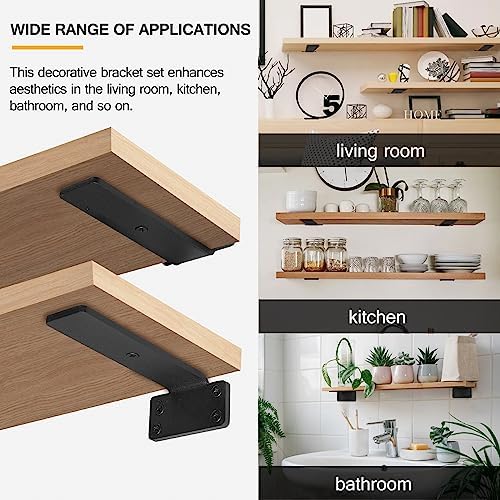 HITOMEN Heavy Duty Floating Shelf Brackets, 6-Inch (1/5'' Thick) Hidden Shelves Hardware, Iron L Brackets, Rustic Indust