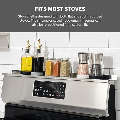 StoveShelf 30" Length Stainless Steel Finish Magnetic Shelf for Kitchen Stove - Kitchen Storage Solution with Zero Insta