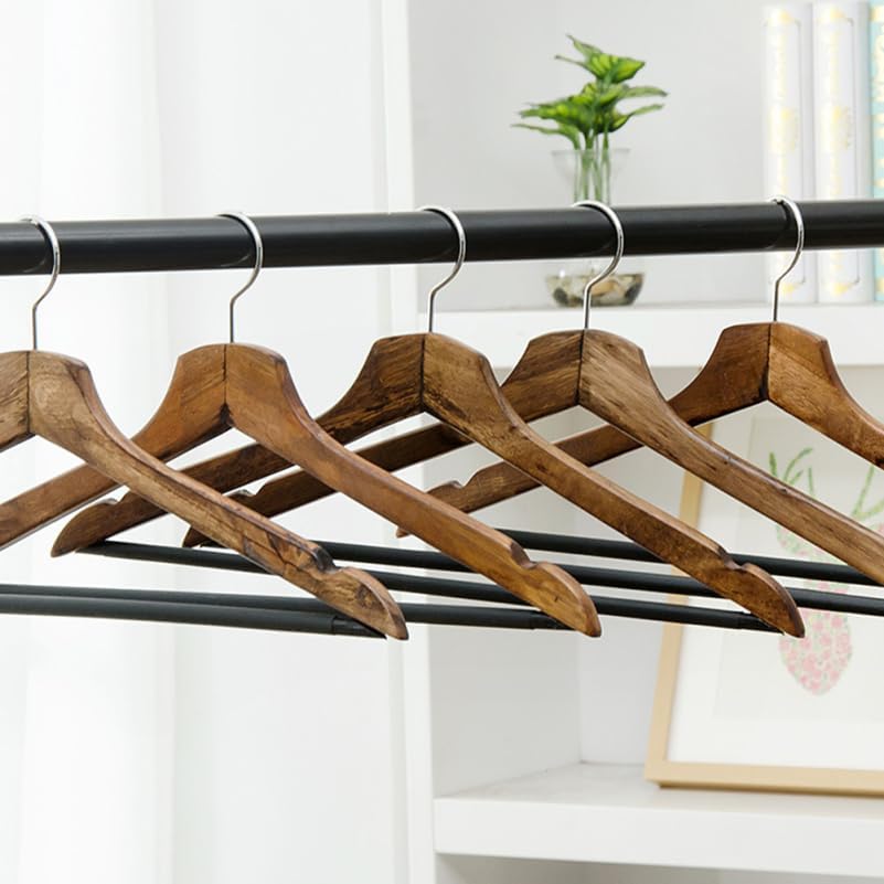 PRETYZOOM Solid Wooden Suit Hangers 2-Pack with Non-Slip Notches and Dual Swivel Hooks Flat Design Natural Finish for Jackets Coats Dresses