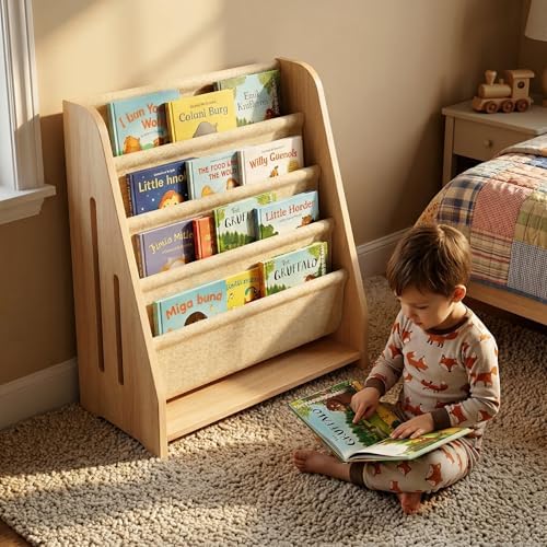 Perugina Wood Kids Bookshelf Fabric 5Tier,MapleWoodPattern