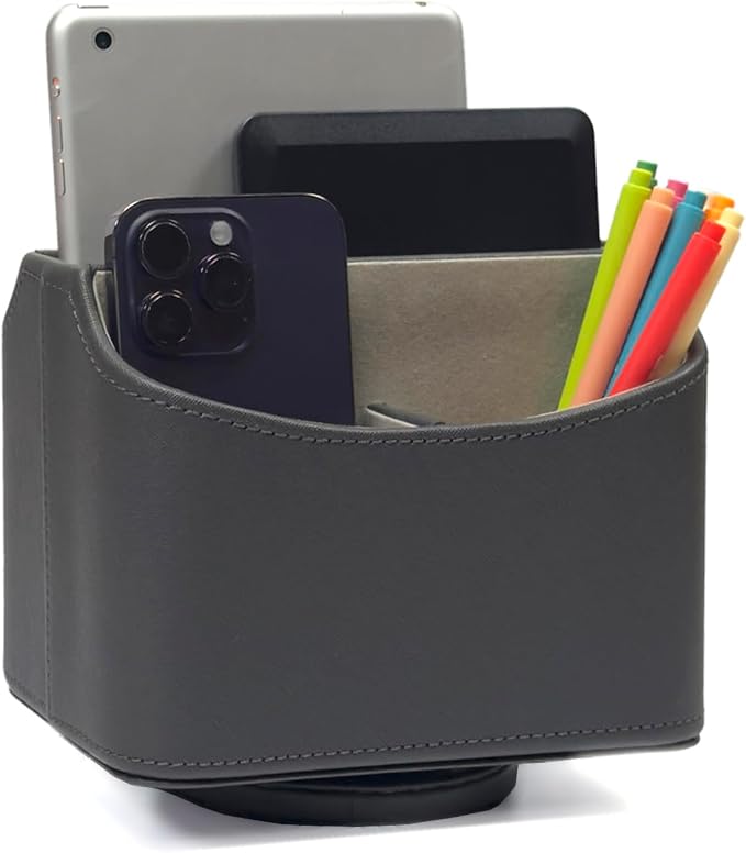 UnionBasic Rotating Desk Organizer, 360 Desk Spinning Caddy, Desktop TV Guide/Mail/Media/Remote Controller Holder Organizer,Grey
