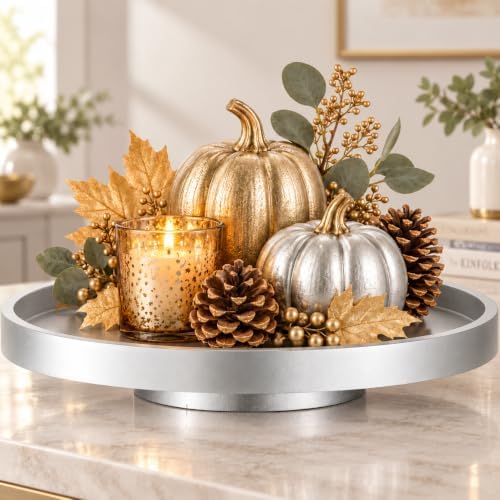 Hanobe Decorative Silver Lazy Susan Table Centerpieces Tray,12"