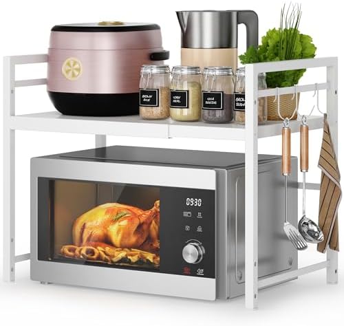 DOLALIKE Expandable Microwave Stand Kitchen Countertop Organizer, White