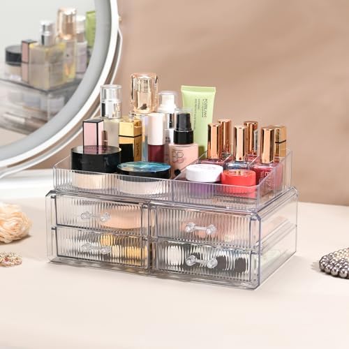 ZHIAI stackable storage drawer, transparent cosmetics storage box, cosmetics and beauty products storage organizer, suit