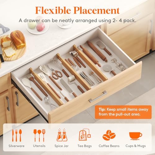 Lifewit 2.4" Kitchen Drawer Dividers, Adjustable Bamboo Drawer Organizers
