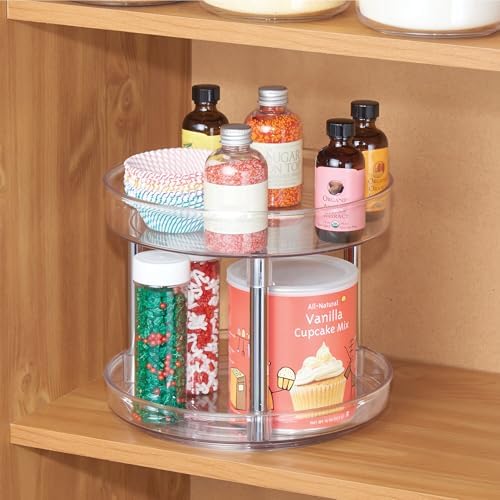 iDesign 9-Inch Plastic 2-Tier Lazy Susan Turntable, Set of 2, Clear/Chrome