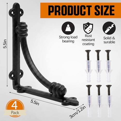 Gisafai 4 Pcs Decorative Shelf Brackets 5.5 Inch Cast Iron Shelf Brackets