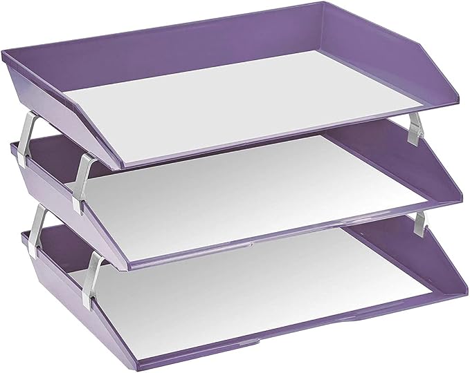 Acrimet Facility 3 Tier Letter Tray, Side Load, Letter Size/A4, Desktop File Organizer, Plastic (Solid Purple Color)