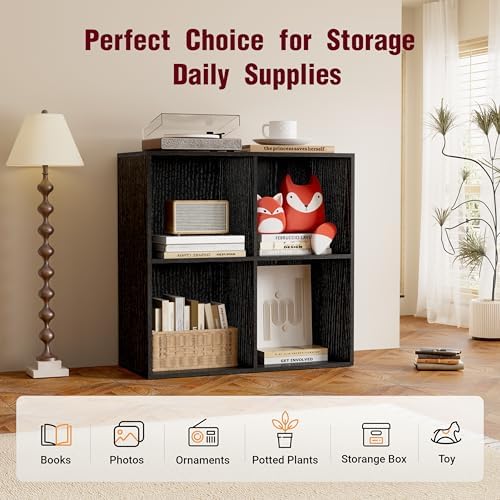 Book Shelf, Wooden Cube Storage Organizer with 11" Open Cubes, Stackable Modular Bookcase for Room Divider Storage, 2 Ti