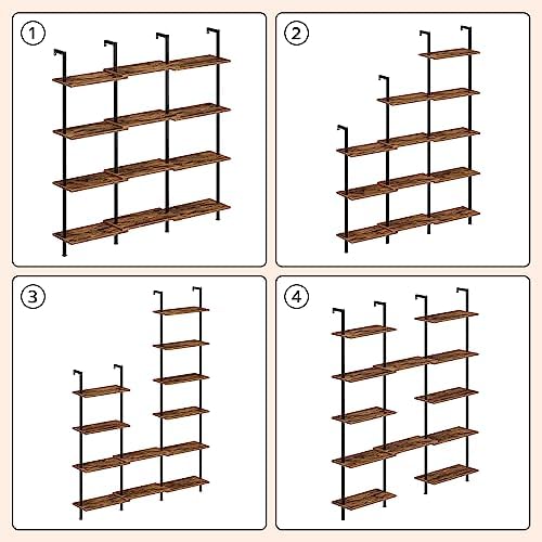 HOOBRO DIY Ladder Shelf, 6-Tier Wooden Wall Mounted Bookshelf, Narrow Bookcase, Display Shelf, Storage Rack, Plant Stand