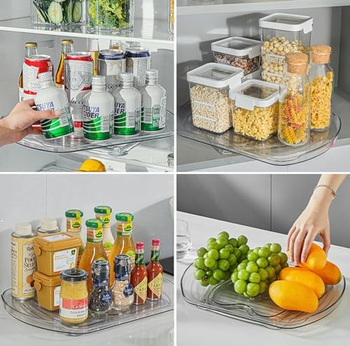 Square Lazy Susan Turntable Organizer for Refrigerator, 15.67''Clear, 360°Rotate Rectangle Fridge Organizer and Storage,