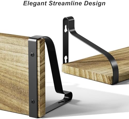 Love-KANKEI Floating Wall Shelves Set of 3,Solid Wood,Carbonized Black