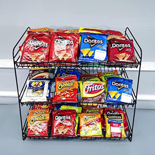 FixtureDisplays® 24" Wide X 14.9" Deep X 23.2" Tall 3-Open-Shelf Wire Rack for Countertop Chips Snack Book Display Organ