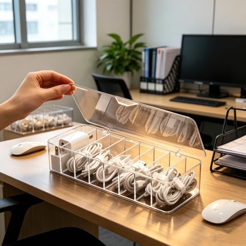 2Pcs cord organizer box, 10.2 x 3.5 x 2.2in, Desktop Cord Organizer with Compartments (2)