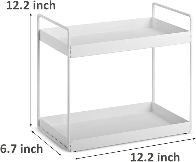 2-Tier Bathroom Countertop Organizer Vanity Tray Cosmetic & Makeup Storage Kitchen Spice Rack Standing Shelf, White
