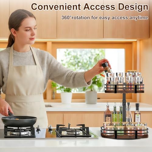 12" Large Lazy Susan Turntable Organizer - 2 Tier Spice Rack for Table Top
