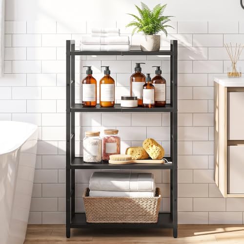 HOOBRO 4-Tier Bookshelf, Standing Tall Bookcase, Vertical Storage Shelf
