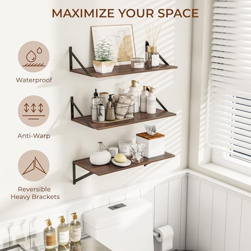 Heimlove 24W x 12D Deep Floating Shelves Set of 3 Walnut