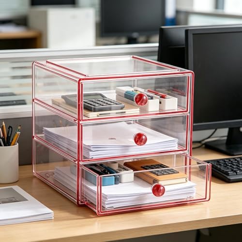 AJIODA Makeup Drawer Organizer Box with 3 Drawers, Acrylic Cosmetic Display Case Vanity Organizer Jewelry Storage Box St