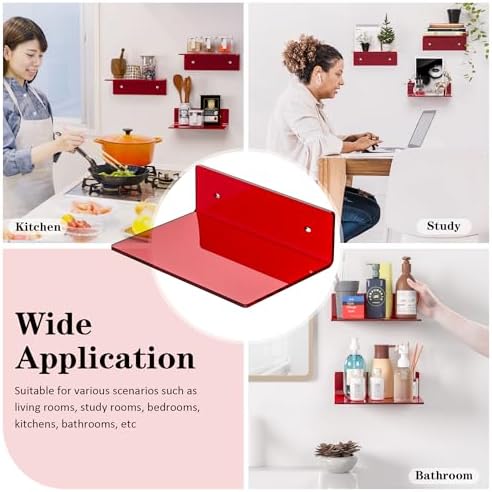 Sezanrpt 9 Inch Red Acrylic Small Wall Shelf, Home Wall Display Ledges for Storage, Room Décor, Space Saving, Items Organizer, 2 Pack