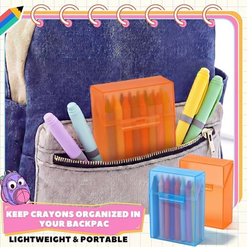 Clabby 4 Pcs Clear Plastic Crayon Boxes Hold 24 Count, Blue,Orange