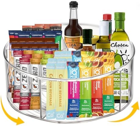 Clear Acrylic Drink Packet Organizer 11.7" x 11.7" x 4.5", 360° Rotating Carousel Lazy Susan Storage Bins Turntable 5-Co