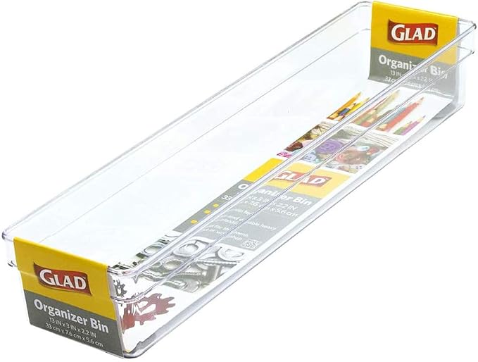 Glad Plastic Drawer Storage Tray – Heavy Duty Organizer Bin for Home, Kitchen, Bath, Bedroom, Office | Non-Slip Feet, Clear, 13x3 (Pack of 6)