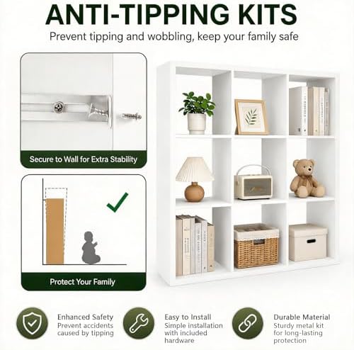9 Cube Storage Organizer Shelf, White, 13 inch