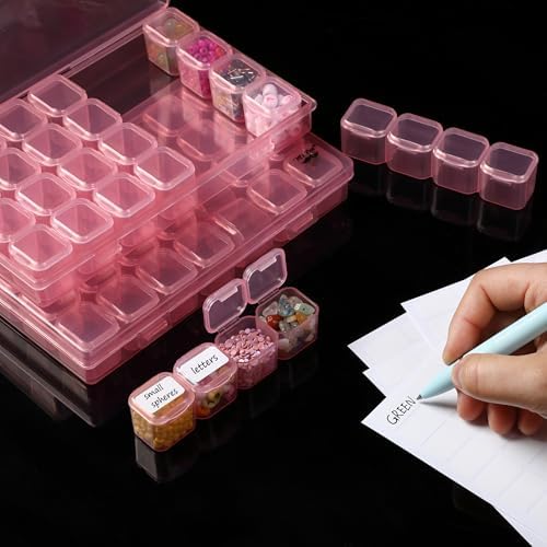 Mr. Pen- Bead Storage Containers, 28 Grids, 2 Pack, Transparent Pink