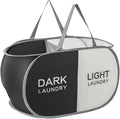 Collapsible Laundry Basket Durable Pop Up Hamper with 2 Compartments for Sort and Storage, Portable Dirty Clothes Hamper for Dorm, Laundry Room or Travel (Black + Begie)