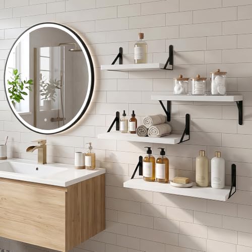 YGEOMER 4 Different Sizes Floating Shelves for Wall Decor, White and Black
