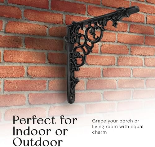 NACH Decorative Shelf Brackets, 4 Pack of 8 x 1.6 x 8 inch, Black Cast Iron Shelf Support Bracket - Metal Shelf Brackets