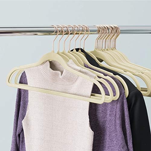 VECELO Premium Velvet Suit Hangers Heavy Duty (50 Pack) - Non Slip & Space-Saving Clothes Hangers with 6 Finger Clips and Tie Rack Excellent for Men and Women (Beige)