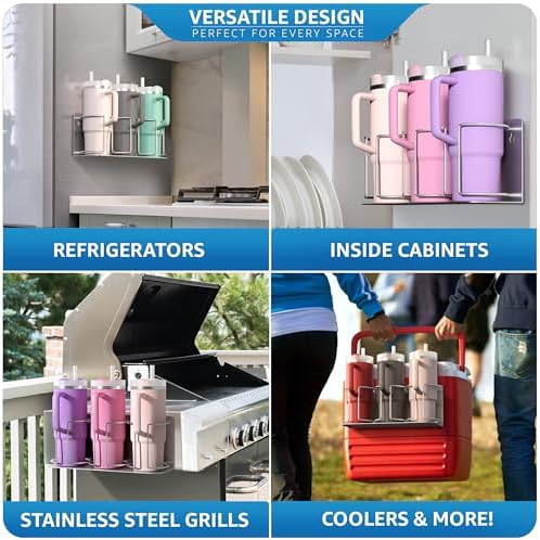 Sorbus Magnetic Cup Holder for Fridge, 3-Cup Organizer (Silver, 1 Pack)