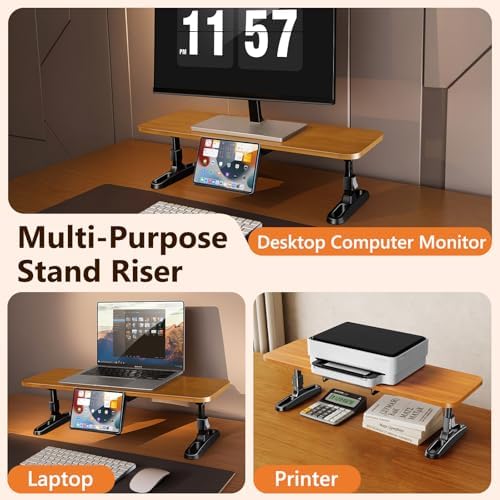 Ergonomic Wooden Monitor Stand Riser with Height Adjustable Button