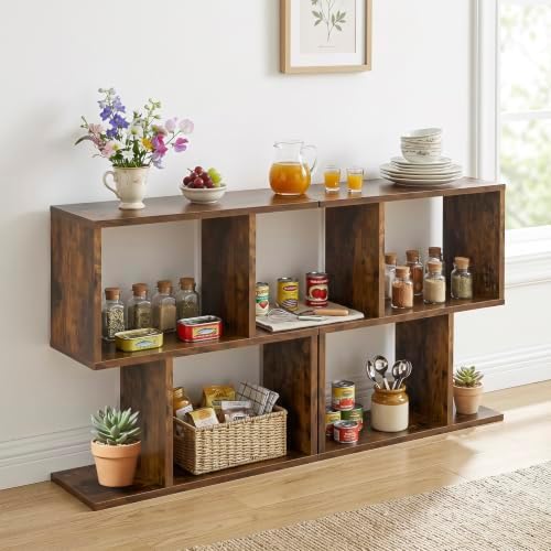 Tangkula 3 Tier Geometric Bookshelf, S Shaped Open Bookcase (Coffee, 1)